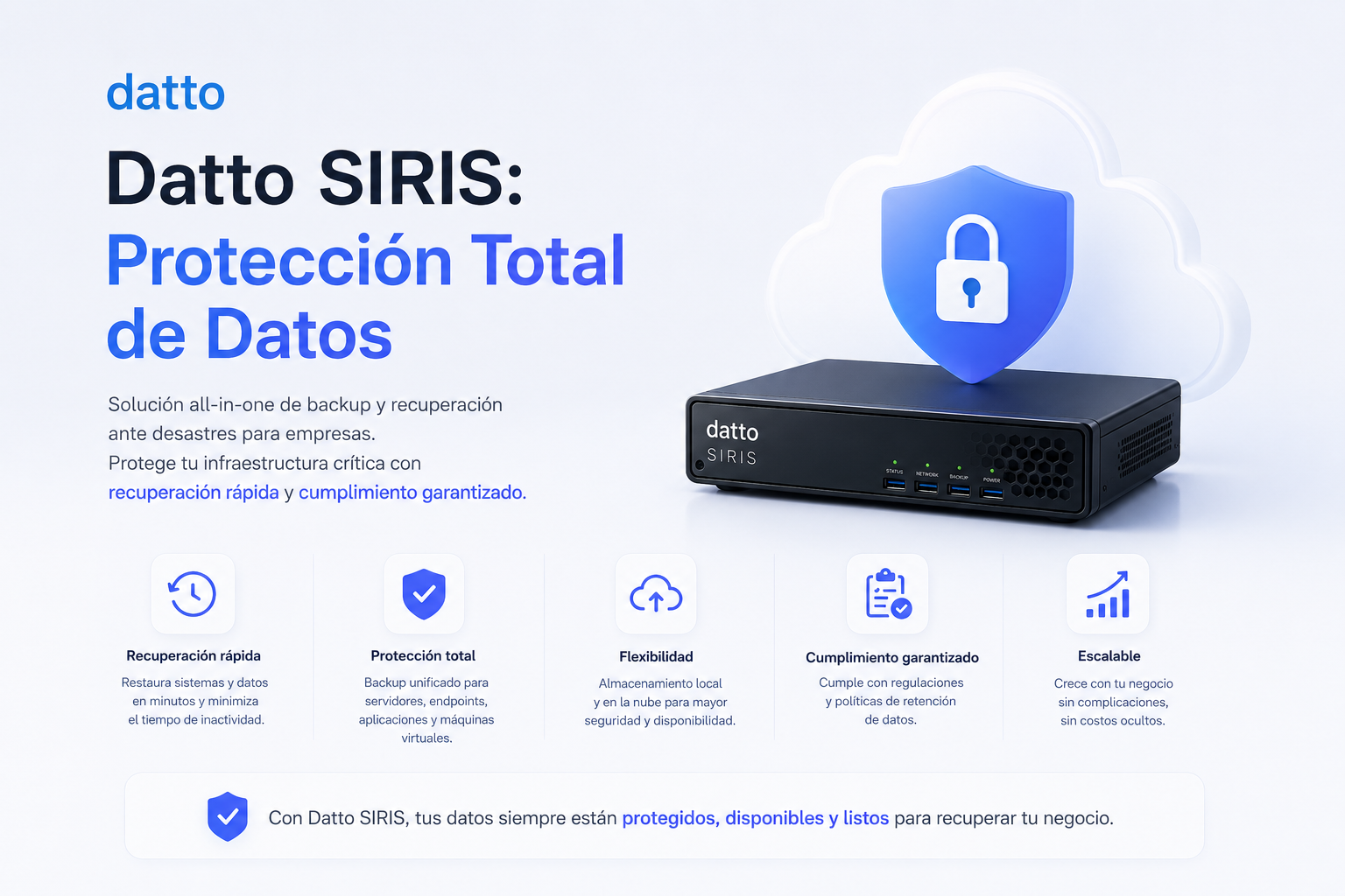 Datto SIRIS Backup Solution - Dashboard and Recovery Interface